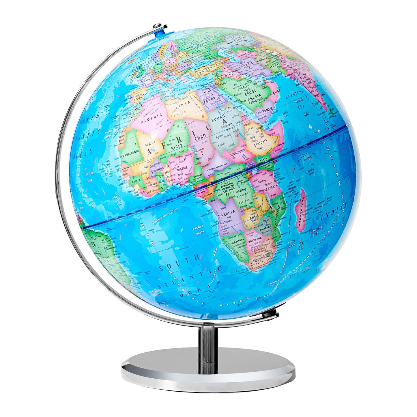 BSHAPPLUS 13 inch World Globe for Kids Large Educational Classroom Globe with Rewritable Surface and Sturdy Metal Base HD Waterproof Map for Learning