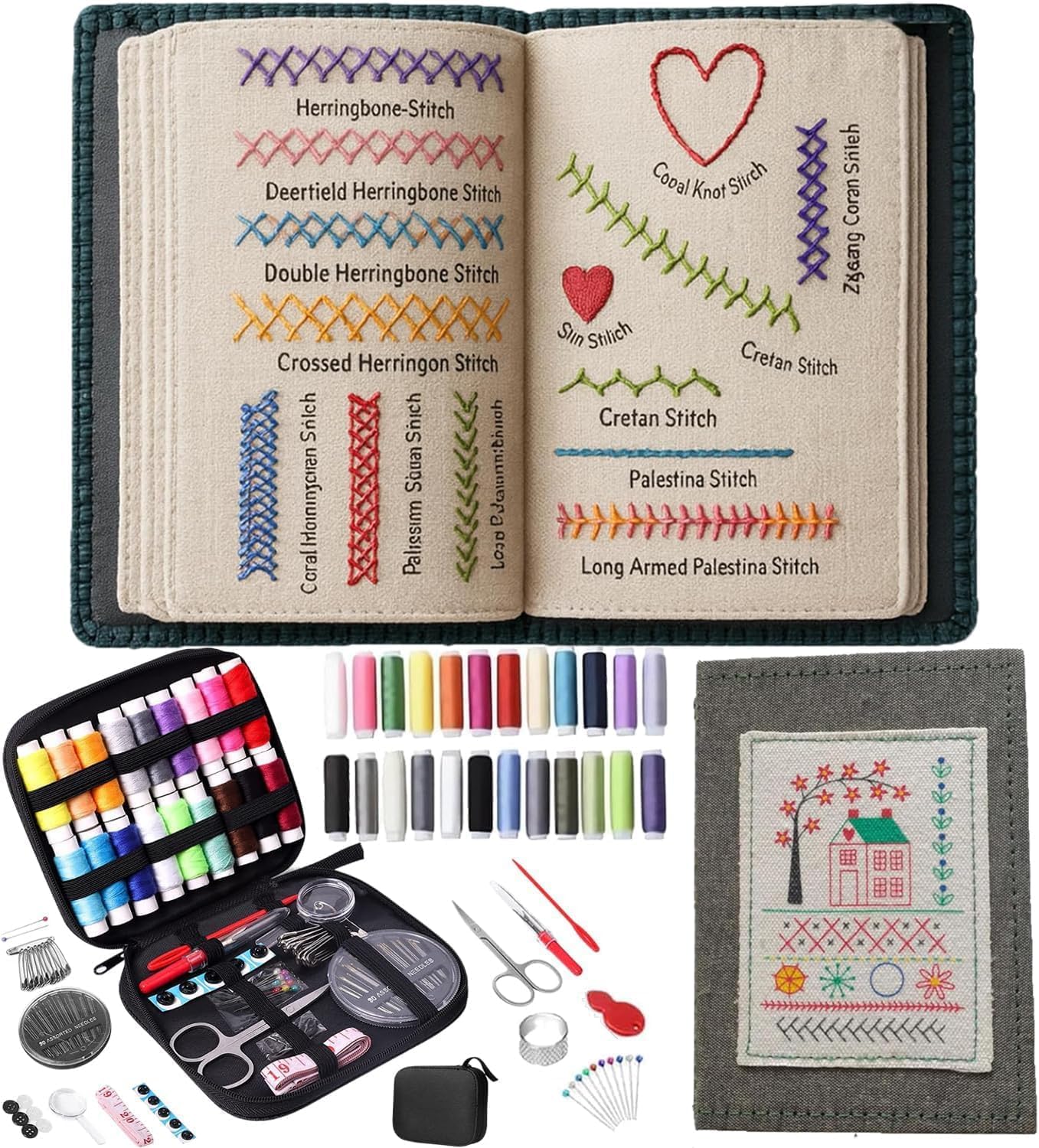 Cekomady 2026 Upgraded Embroidery Stitch Book Kit, 106 Patterns with Tools & Tutorials, 86 PCS Beginner Embroidery Kit, Portable All-in-One Hand Embroidery Book for Adults & DIY Craft Lovers (1Set)