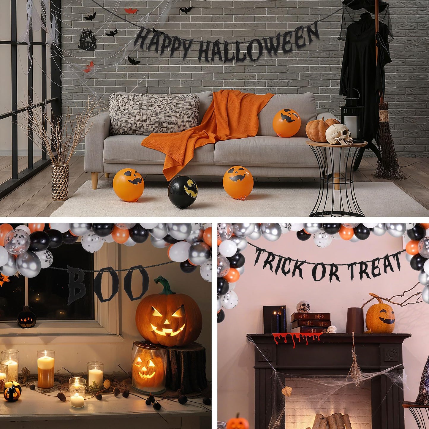 Kosiz 116 Pcs DIY Letter Custom Banner Customizable Banner Kit Including 111 Letters Numbers 3 Rope 2 Threading Device for Fall Thanksgiving Halloween Birthday Home School Classroom Decor(Black)