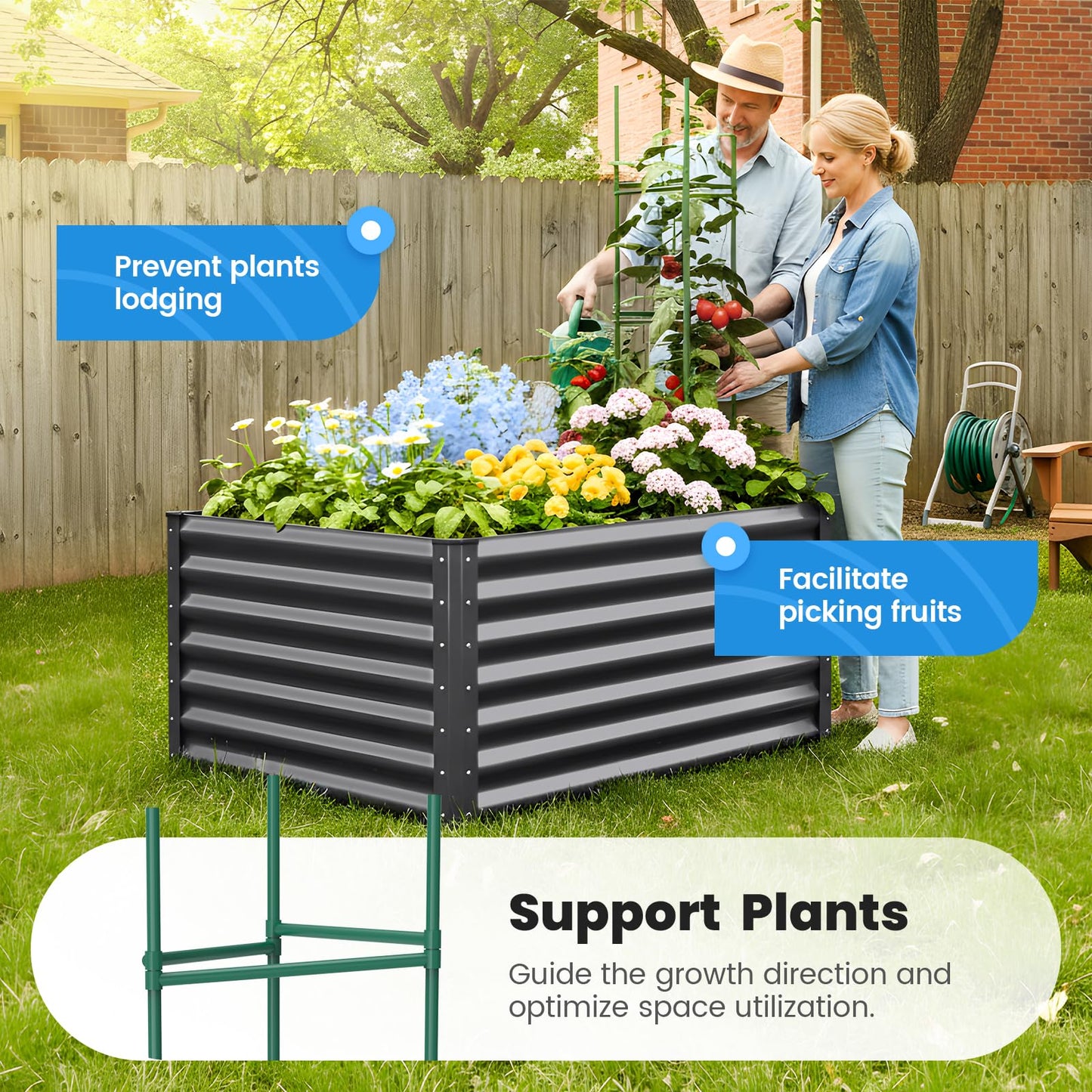 Quictent Galvanized Raised Garden Bed 4x3x2ft Tall Garden Bed Extra Height 22.4" Hold 24cft Soil Outdoor Heightened Planter Box for Deep Root Vegetables Herbs Tomato Cage Included, Dark Grey