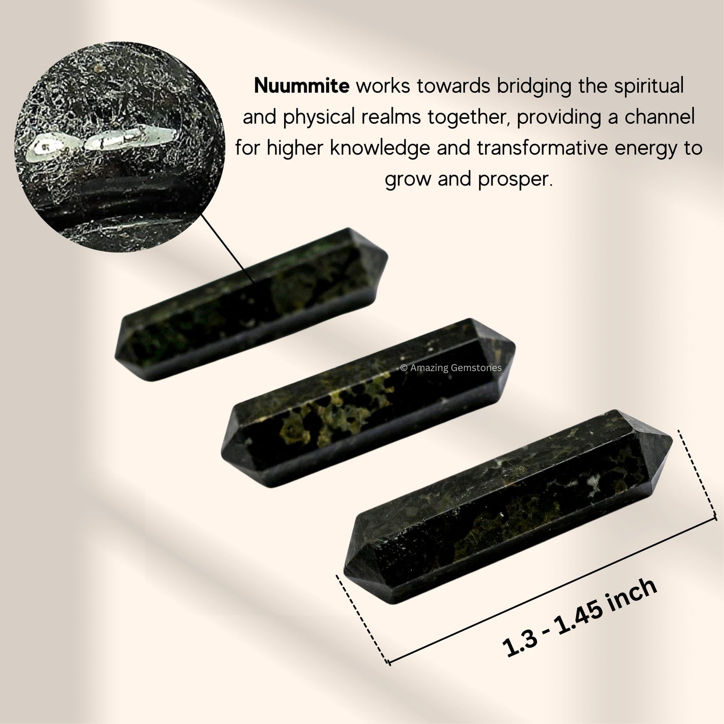 Amazing Gemstone Nuummite Crystal Points Bulk Healing Crystals & Stones - Pack of 3 Double Terminated Healing W& Point Bulk Crystals for Crafts, Crystal Grid, DIY Work - Premium Crystals