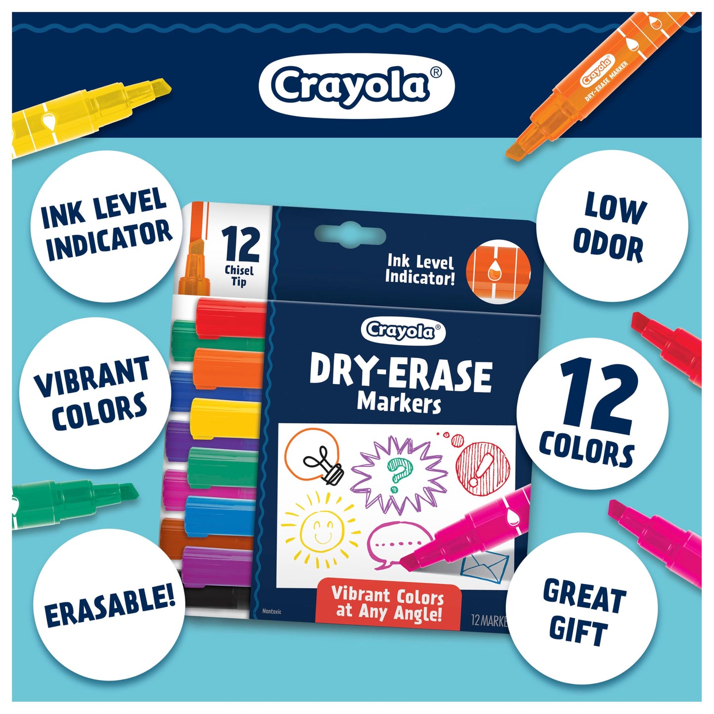 Crayola Take Note Dry Erase Markers for School (12ct) Essential Easter Basket Stuffers, Chisel Tip Whiteboard Markers, Spring Craft Supplies for Teachers, Low Odor