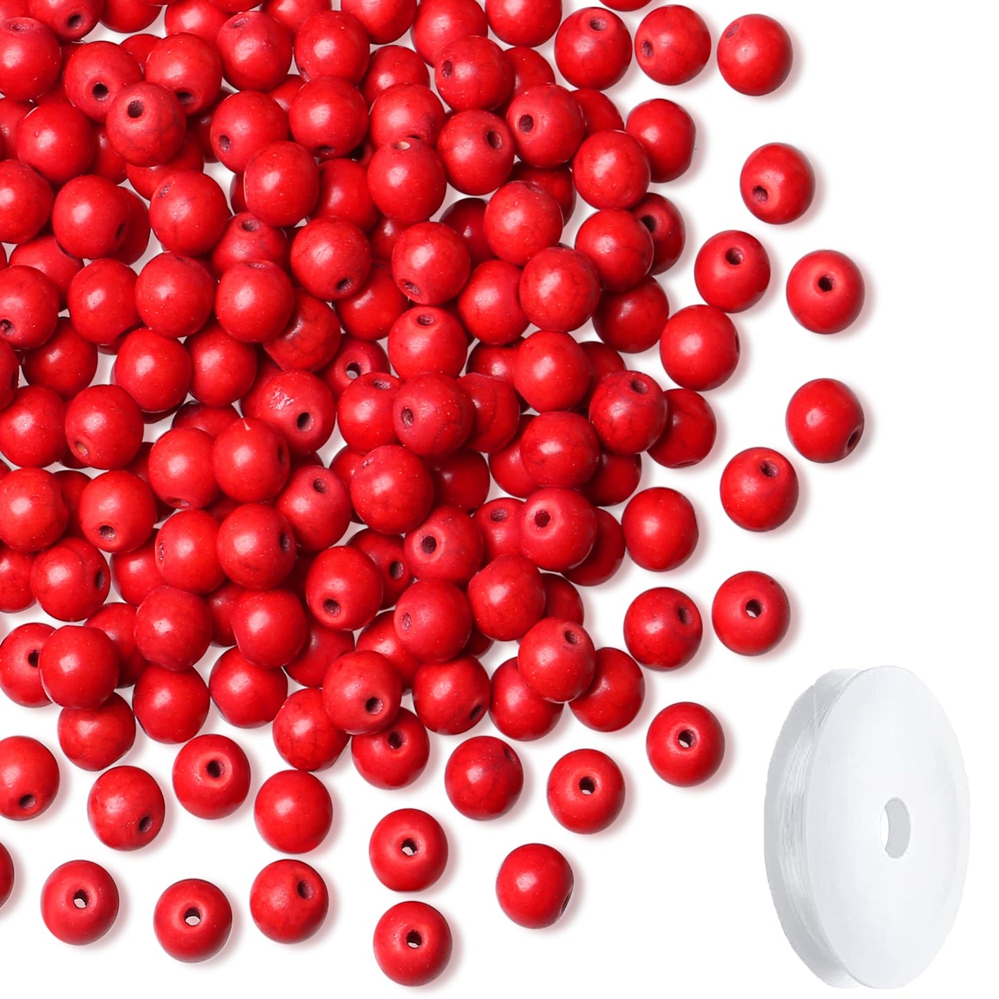NUKAYAI Natural Red Turquoise Stone Beads 100Pcs 8mm Crystal Beads Loose DIY Round Stone Bead for Bracelet Necklace Earrings Making