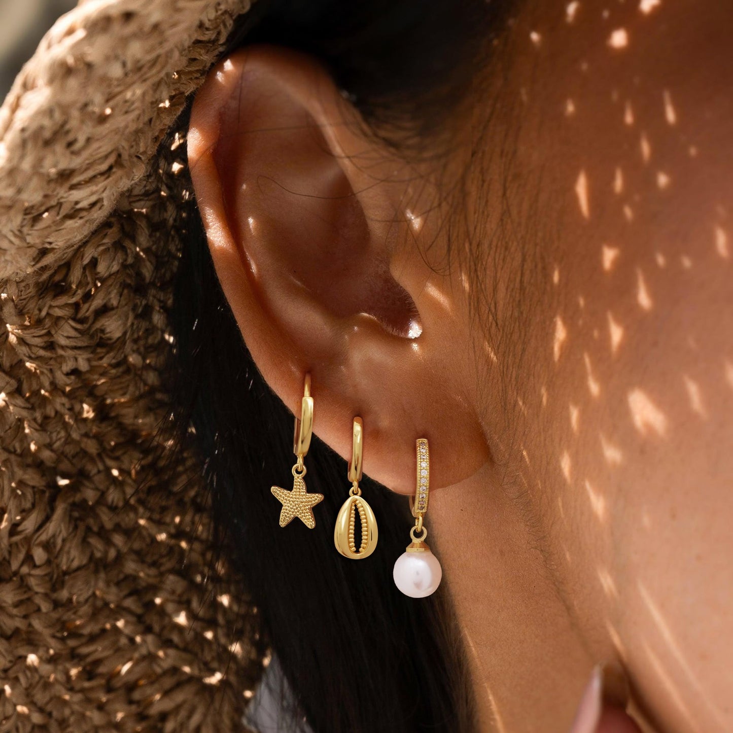 SELFROSE Summer Starfish Earrings 14k Gold Plated Pearl Drop Earrings Stack Dainty Cute Beach Earrings Hypoallergenic Cute Shell Earring Stack Boho Beach Summer Jewelry