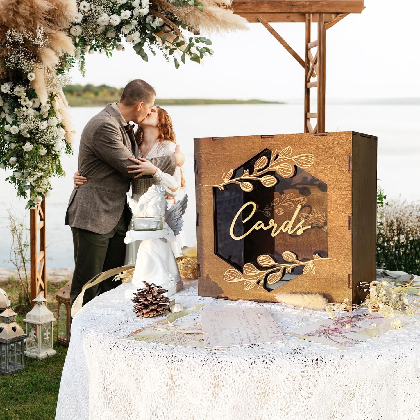 OurWarm Wooden Wedding Card Box with Slot, Rustic Card Box for Wedding Decorations for Reception, Money Gift Card Box with Acrylic Window for Wedding Birthday Anniversaries Graduation Party Decor