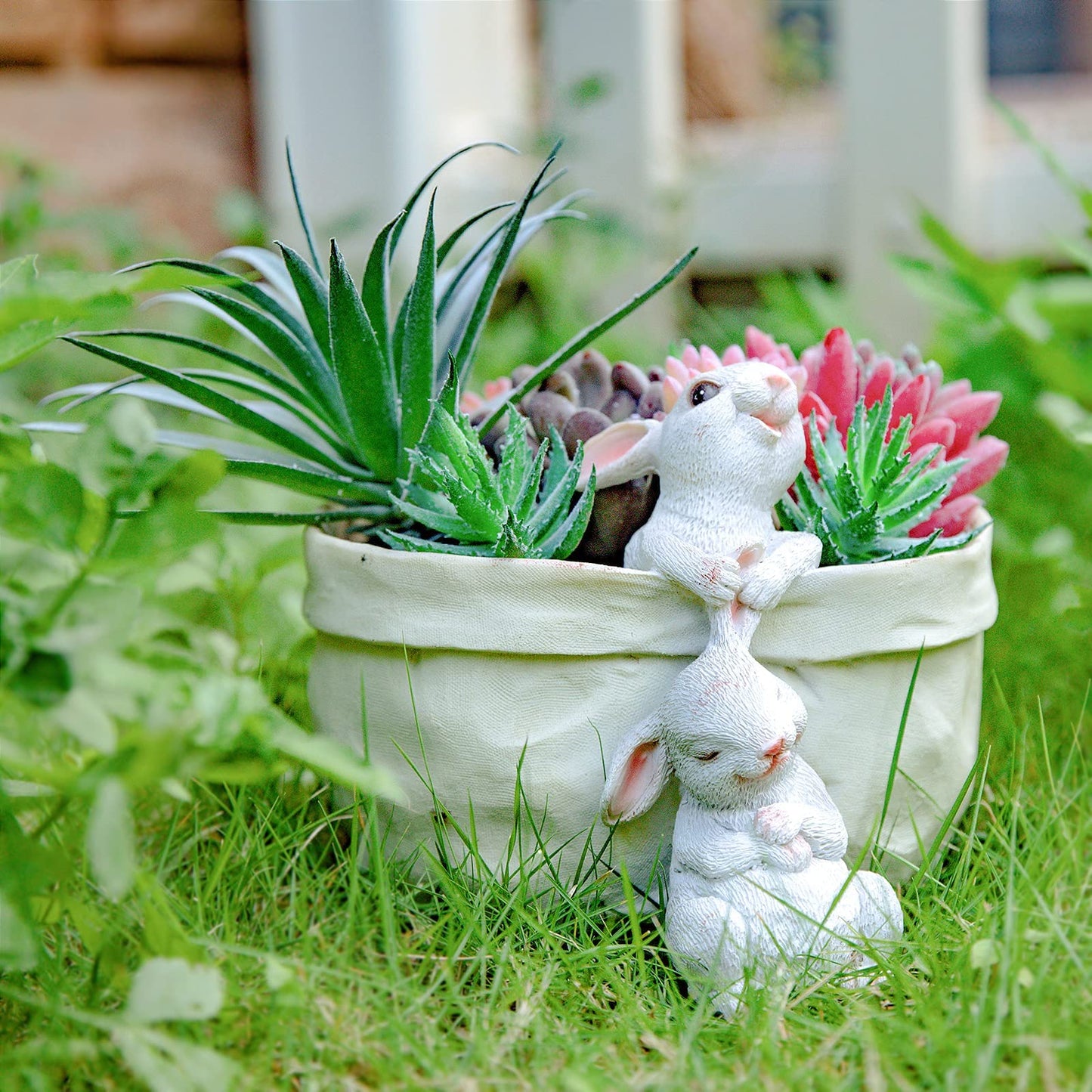 WONDHOME Rabbit Flower Pot Succulent Planter Garden Pots, Easter Decorative Flower Pot,Animal Shaped Cartoon Planter Pots,Art Decorations（with Drainage Hole）