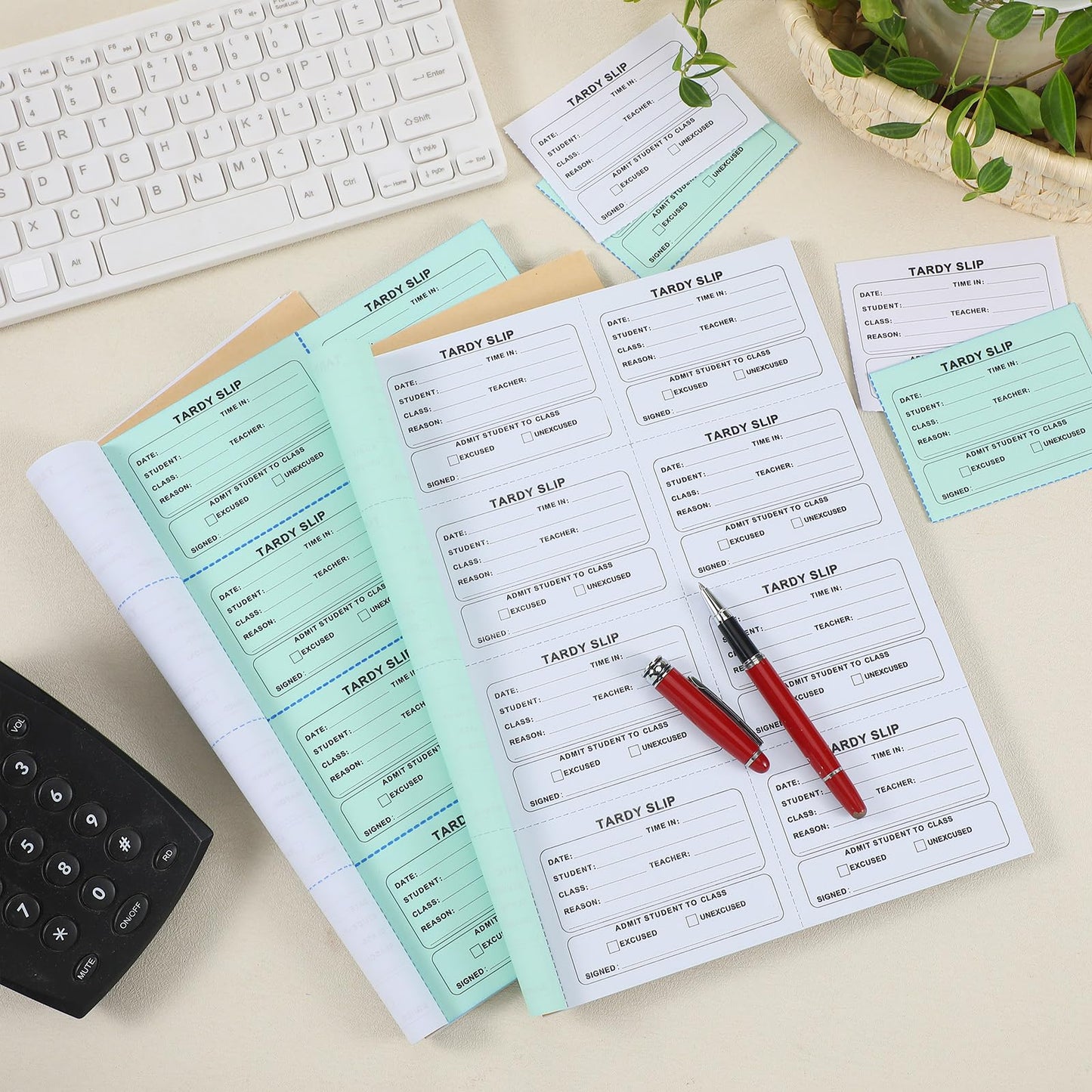 Engrowtic 800 Pcs Tardy Slip Book with Carbonless Duplicates 3.5 x 4.3 Inch Tardy Slips Per Book Form Register Copy Notebook for Student Late Arrivals Easy Removal Fold and Tear(Green and White)
