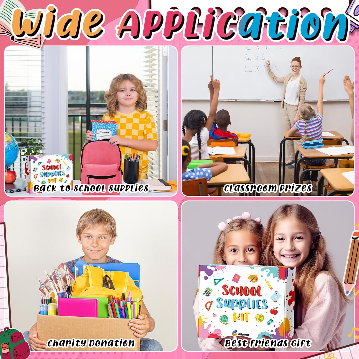 Gilprop 79 Pcs Christmas Gift Box for K-5 Elementary Middle Kit Bundle Bulk Essential for Operation Charity Xmas Gift(Pink)