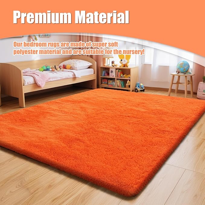 6x9 Fluffy Area Rug for Living Room,Shag Area Rugs for Bedroom,Orange Soft Fuzzy Rug Non-Shedding Indoor Plush Carpet for Kids Bedroom Nursery Dorm Home Decor