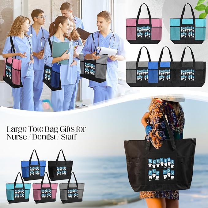 Roowest 5 Pcs Christmas Dentist Gifts Dental Hygiene Appreciation Gifts Tote Bags Mesh Pockets Tote Bags Zipper for Women(Multicolor)