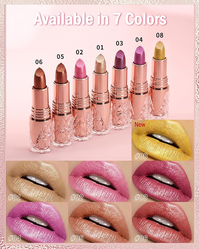 Glitter Metallic Shimmer Brown Lipstick Long Lasting,Diamond High Pigmented Nude Red Metallic Matte Liquid Lipstick Non-Stick Lip Gloss,Transferproof Lip Color Lip Stick Makeup for Women-05