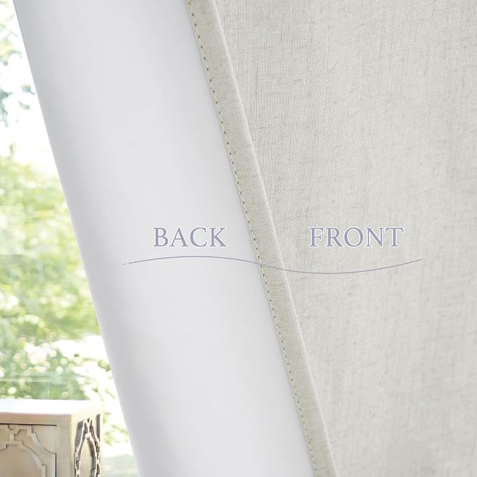 RYB HOME Natural Linen Blended Door Curtains 100% Blackout, Room Darkening Privacy Window Covering Thermal Insulated Privacy Shades for Patio Glass/French Door, W26 x L40 inch, 1 Panel