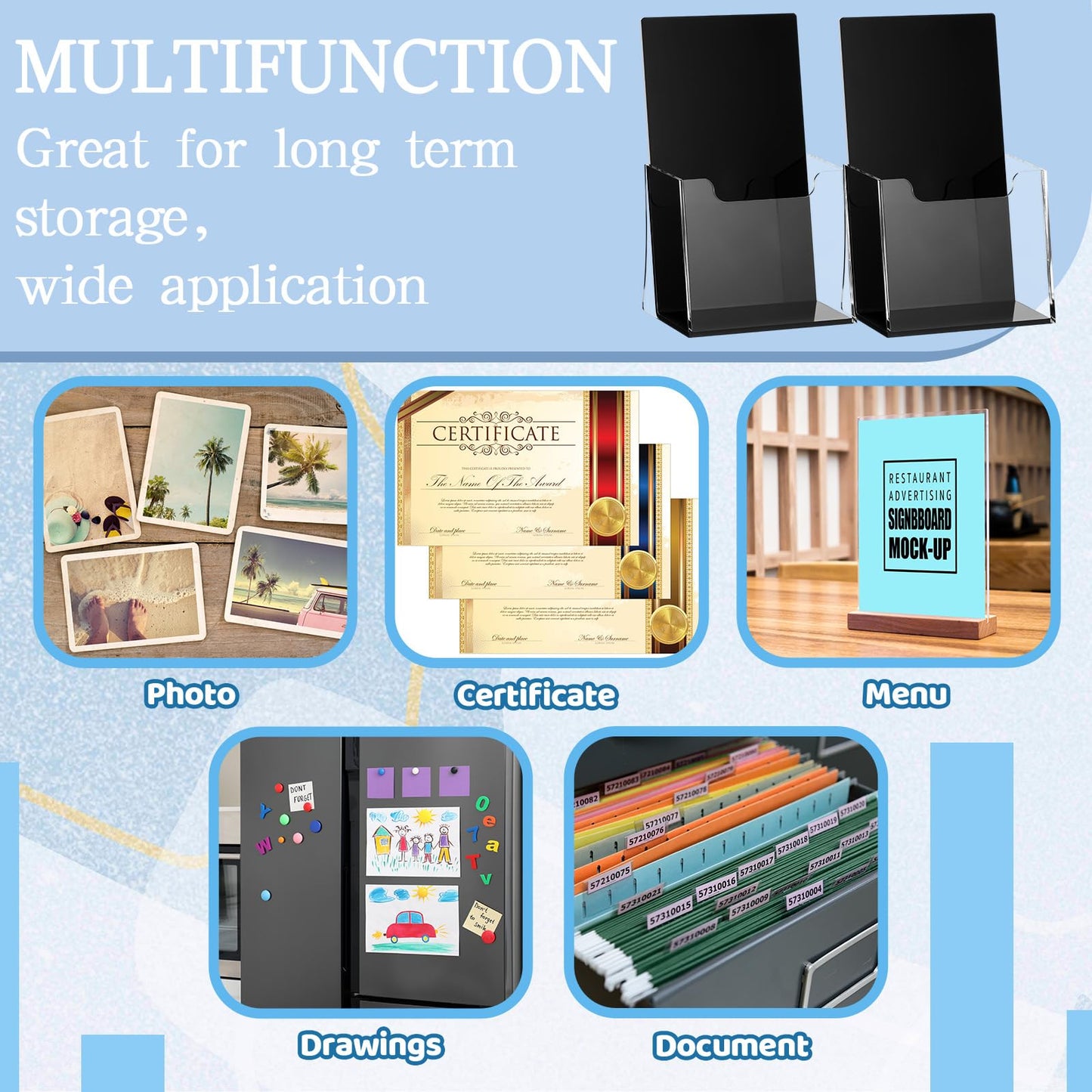 Chunful 2 Pack 4 Inch Acrylic Brochure Holders Clear Business Cards Display Holder with Black Base, Trifold Flyer Display Stand for Pamphlets, Literature, Booklets, Magazines, for Office Countertop