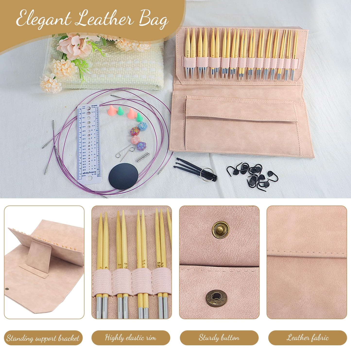Soleeya 13 Pairs Interchangeable Knitting Needles Set,Interchangeable,Circular Bamboo Knitting Needles for Beginners 0.12-0.39in Handmade DIY, Complete Accessories