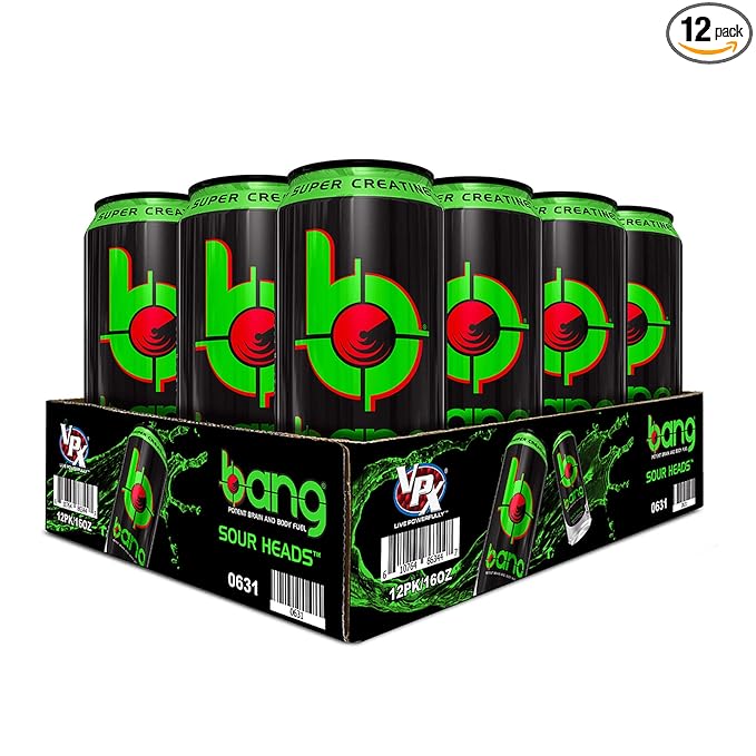 Bang Energy Sour Heads, Sugar-Free Energy Drink, 16-Ounce (Pack of 12)