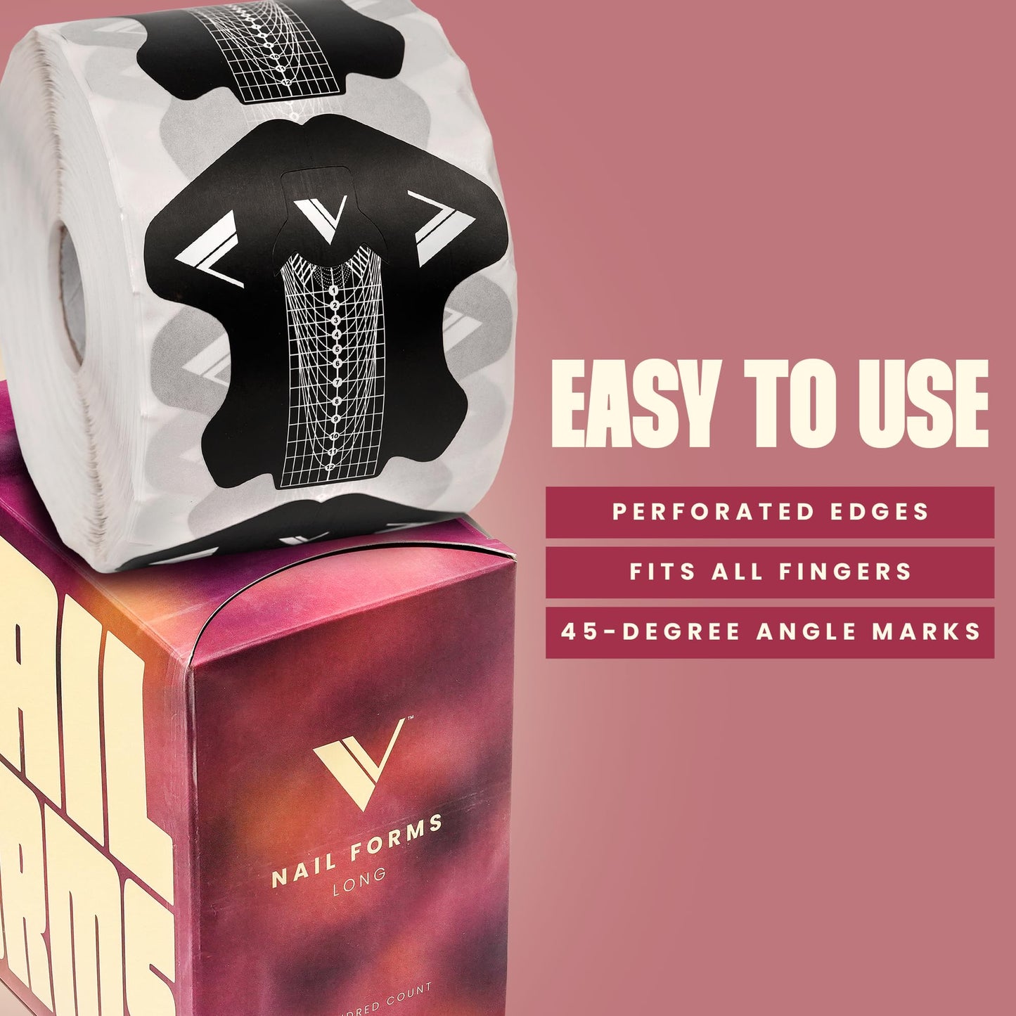 V Beauty Pure Nail Forms for Builder Gel (Long) - Easy Tearing Self-Adhesive Perforated Paper Poly Gel Nail Extension Forms - Nail Molds Shaper Guide for Professional Nail Art & Home DIY, 500 pcs