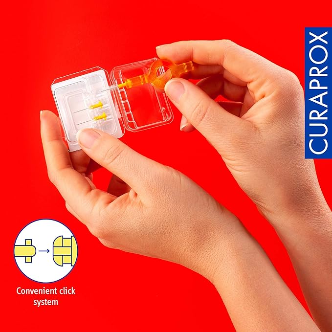 Curaprox CPS 09 Prime Start Interdental Brushes Set, 5 Interdental Brushes CPS 09 + 1 UHS 409 Holder + 1 UHS 470 Holder, 0.9 mm Diameter, 4 mm Effectiveness, Yellow