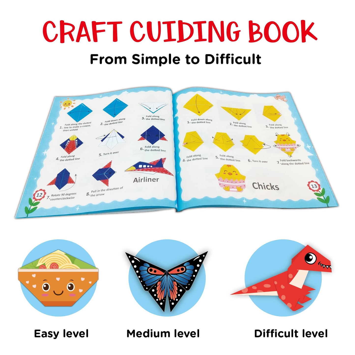 Origami Kit for Kids Ages 5-8 8-12, 100 Sheets Double Sided Colorful Folding Paper (45 Patterns×2+10Blank) with Clear Guiding Book, Animals Dinosaur Art Activity DIY Craft Set Gift for Girls Boys