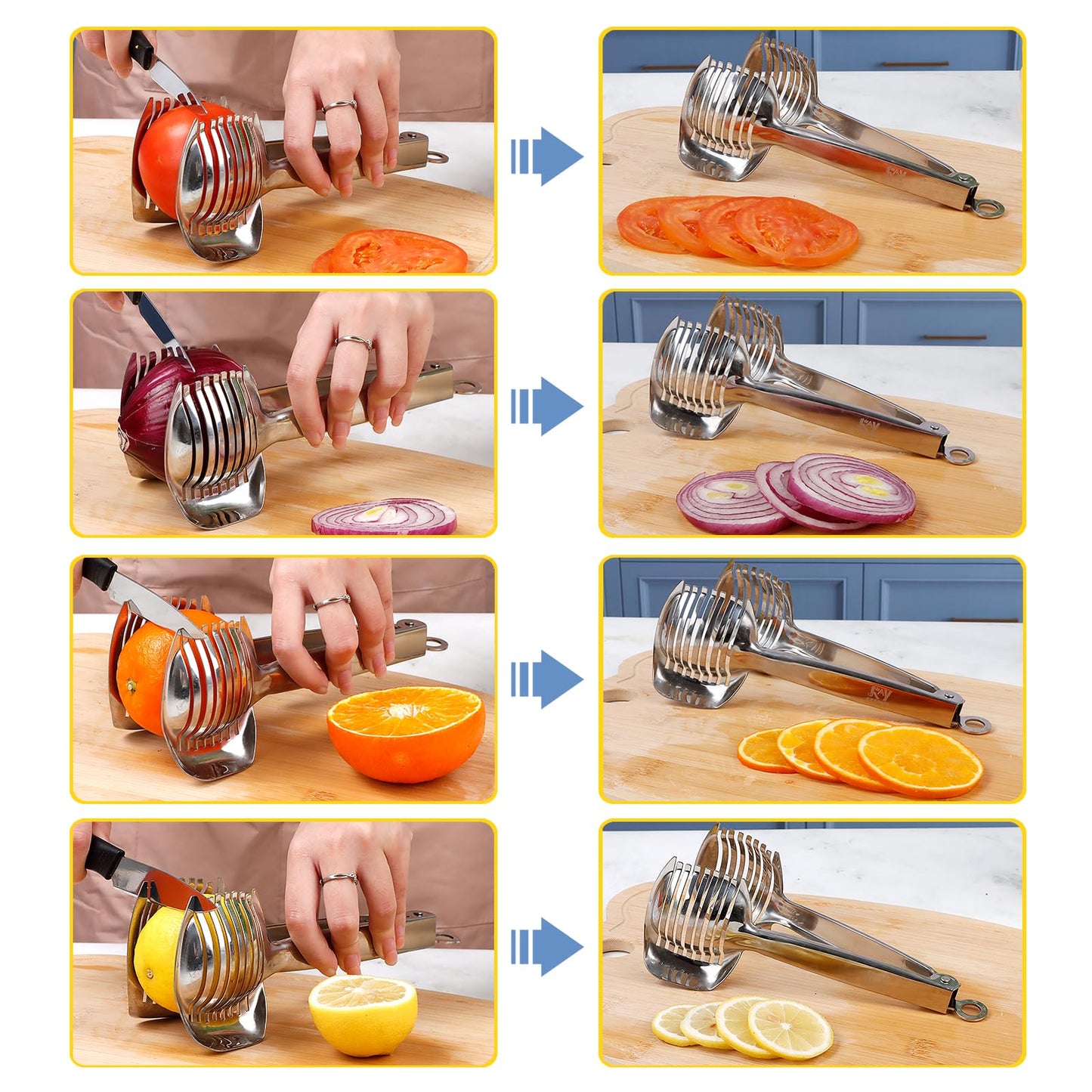 KAYCROWN Tomato Slicer Holder with Paring Knife Set, Stainless Steel Lemon Slicer Cutter for Slicing, Onion Holder for Slicing, Vegetable Cutter for Tomato, Lemon