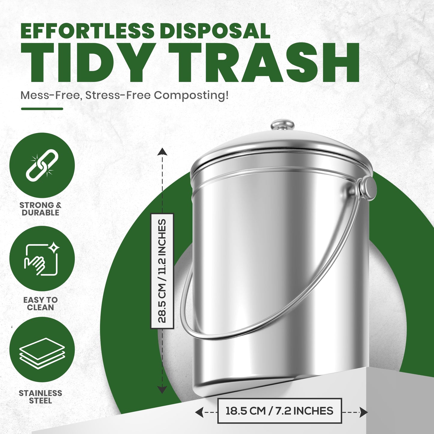 Utopia Kitchen Countertop Compost Bin Kitchen with Charcoal Filter -1.3gallon Stainless Steel Kitchen Compost Bin Countertop - Ideal Kitchen Essentials or Small Composter for Under The Sink Trash