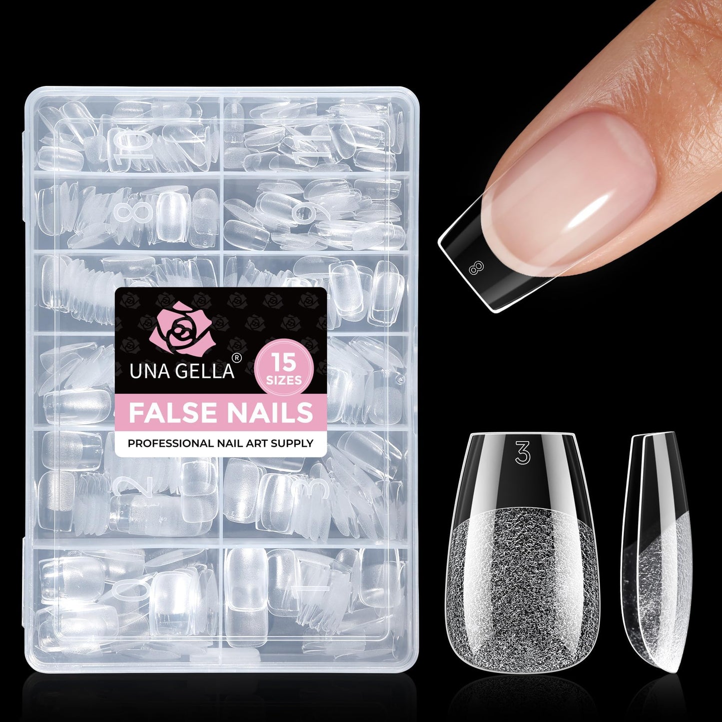UNA GELLA Gel Nail Tips Coffin Short 15 Sizes Short Coffin Press On Nails Pre-Etched 300pcs Soft Gel Nail Tips Full Cover For Nails Extension Home DIY Salon