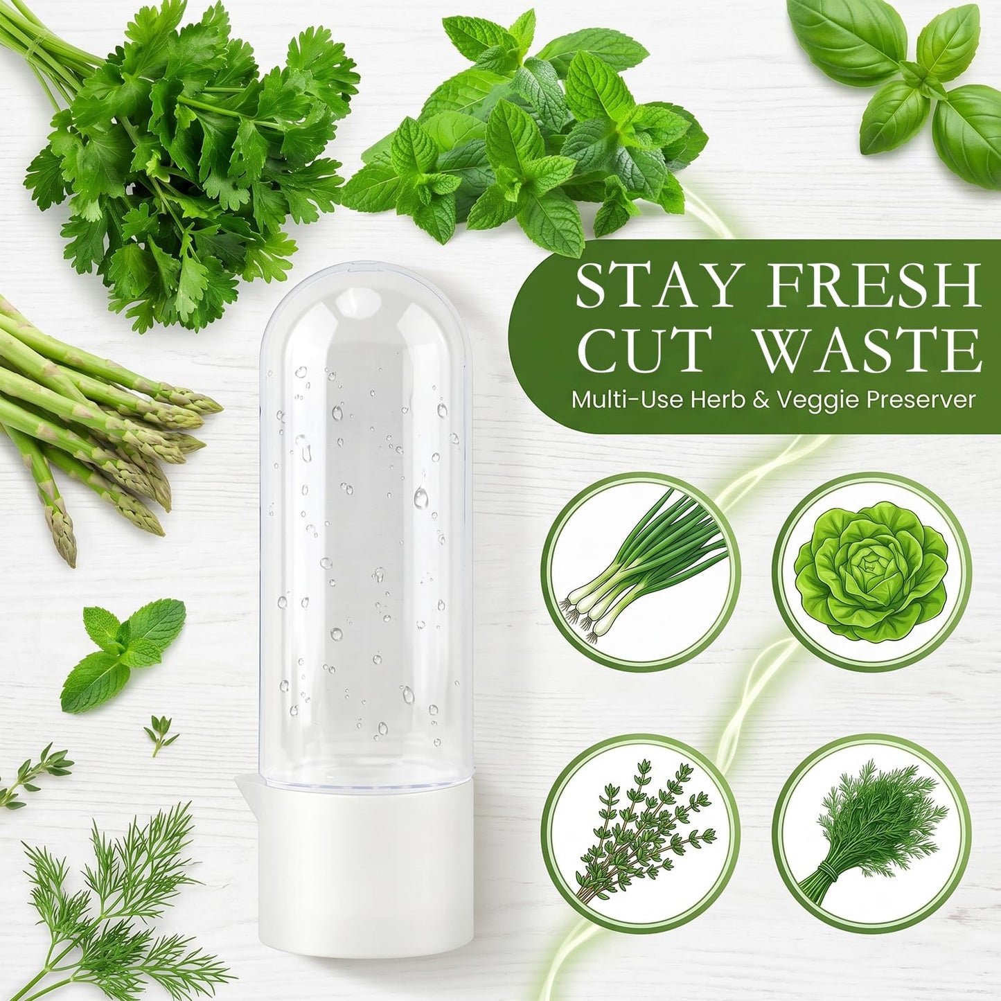 Anreelkou 2PCS Herb Saver, Herb Keeper for Refrigerator, Cilantro Container for Fridge, Hard Shell Fresh Herb Storage for Asparagus, Parsley, Mint, Rosemary, Keeps Greens Fresh for 2-3 Weeks