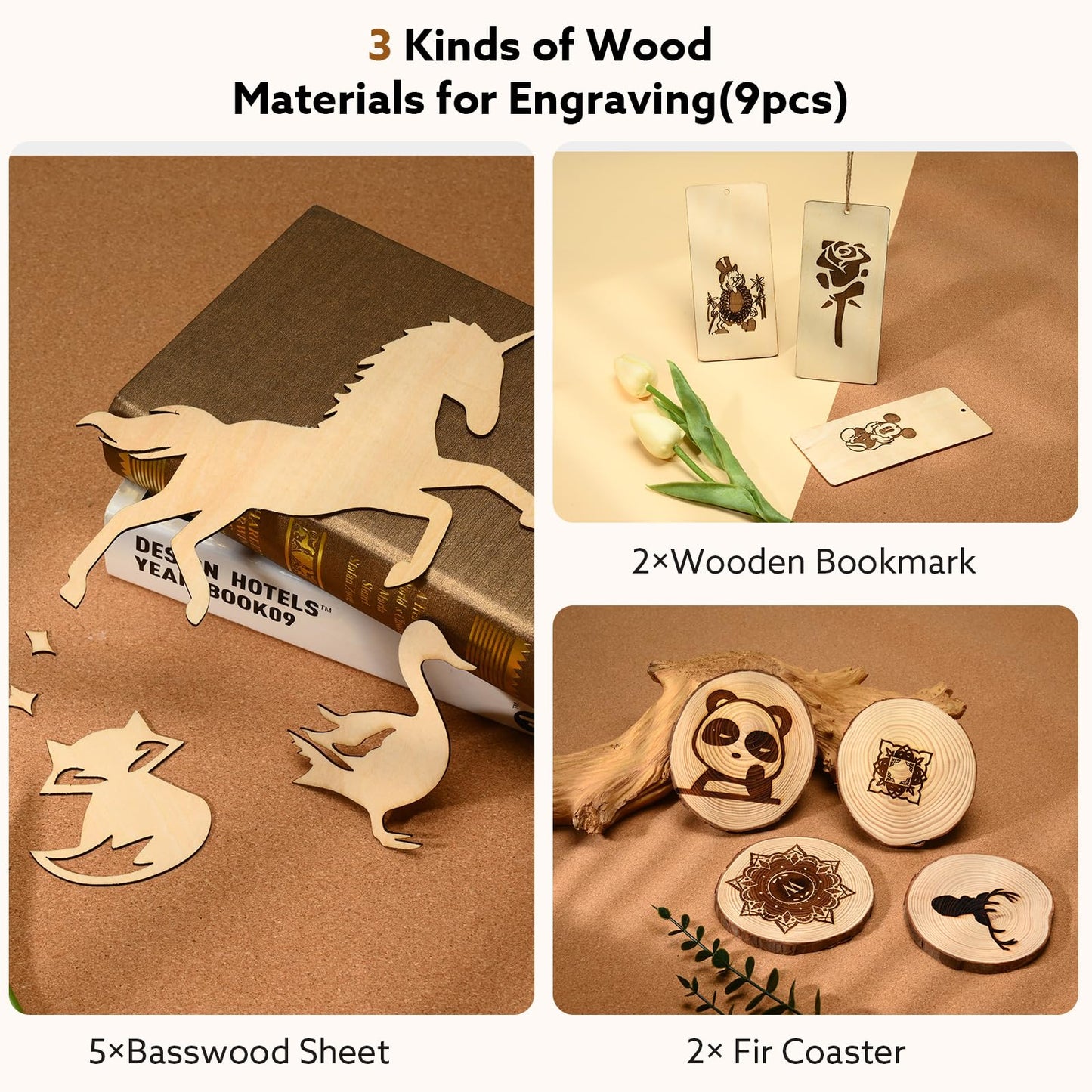 MiniStarCut 80 PCS Laser Materials Exploration Kit, DIY Laser Engraving Supplies Including Metal, Wood, PU Leather, Paper, Rock