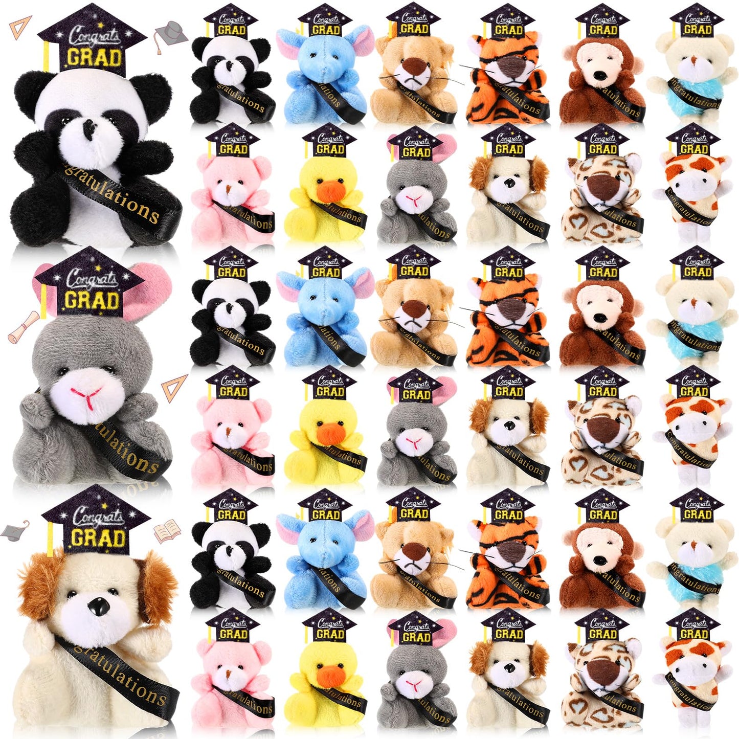 MiniInflat 12 Pcs Mini Graduation Stuffed Animal Bulk Tiny Congrats Grad Plush Small Animal Doll Keychain with Grad Hat for 2026 Graduation Party Favors Prek Kindergarten Classroom Exchange Gift