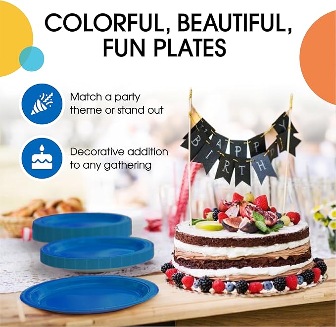 Exquisite Dark Blue Paper Plates Disposable Heavy Duty 10 Inch Dark Blue Disposable Plates For Party 100 Pcs Heavy Duty Paper Plate 350 GSM, Birthday Party Supplies Plate Set