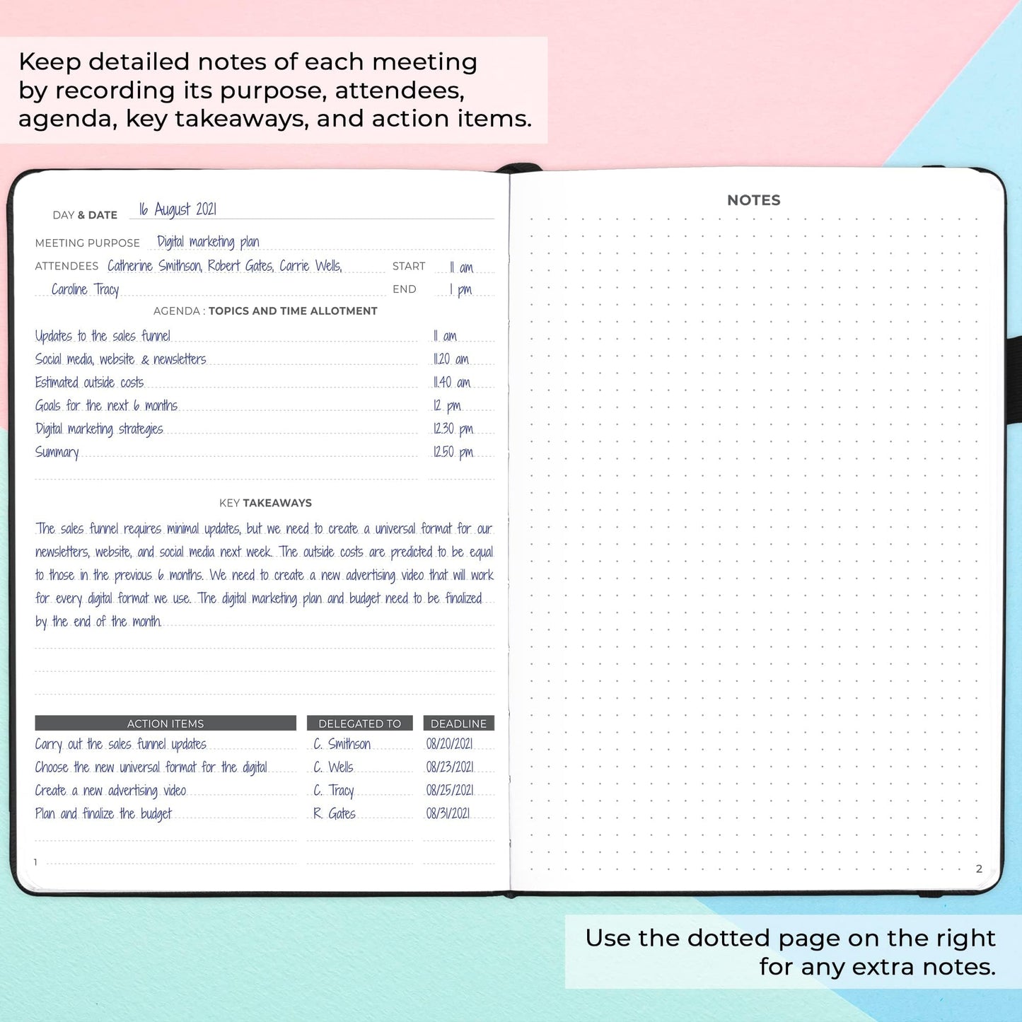 Clever Fox Meeting Notebook – Work & Business Organizer with Notes & Action Items – Notepad for Project Management & Meetings, A5 (Black)