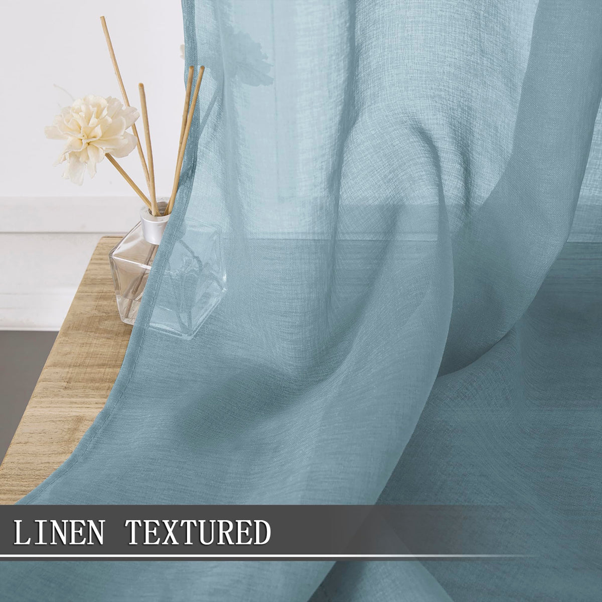 Short Sheer Curtains Linen Textured Bedroom Curtain Sheers Light Filtering Rod Pocket Voile Curtains for Living Room (2 Count)