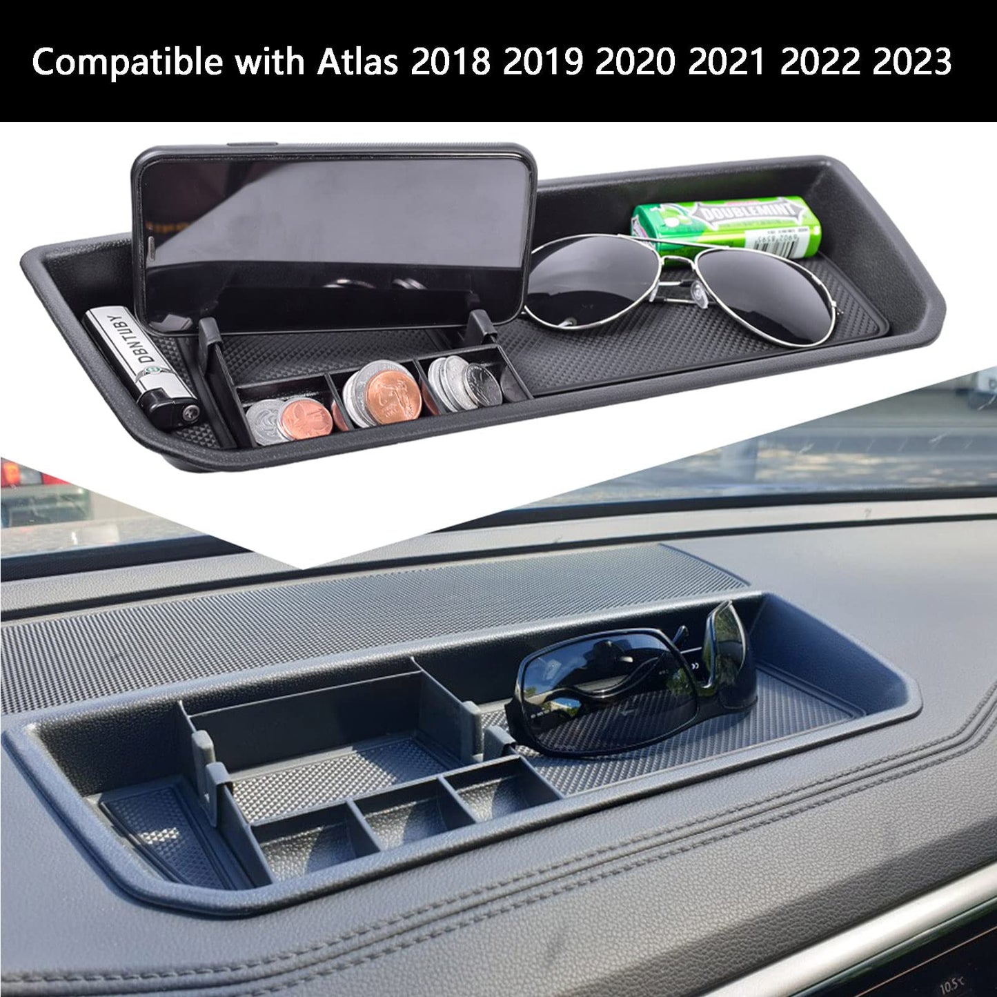 EDBETOS Interior Dashboard Storage Box Organizer Holder Tray Compatible with Volkswagen Atlas 2018 2019 2020 2021 2022 2023 Dash Mounted Holders Accessories