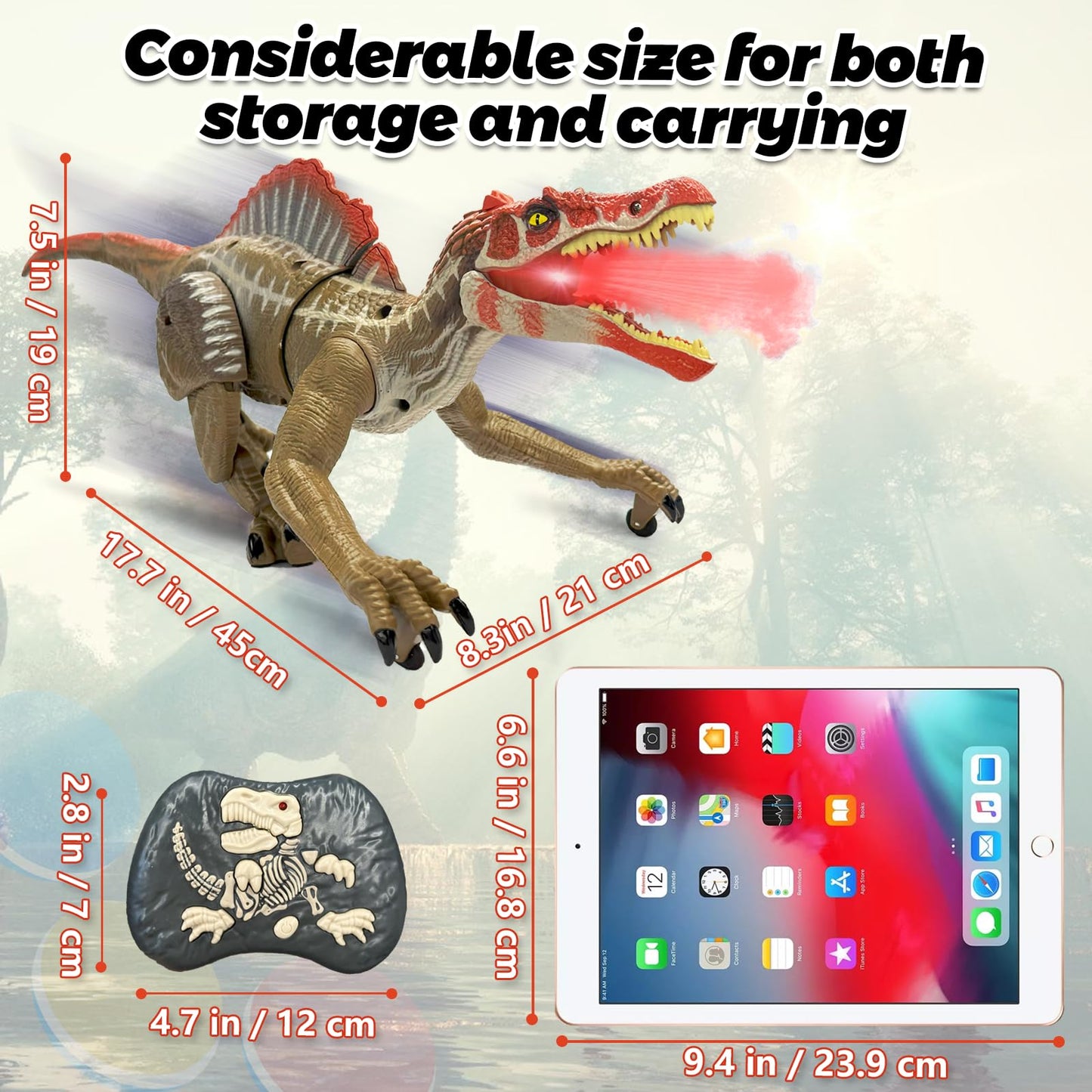 TALGIC- Remote Control Dinosaur Robot - Realistic Walking, Roaring, and Spraying Spinosaurus Toys - Light up and Shaking Head and Tail Robot Dinosaur for Kids Ages 3+