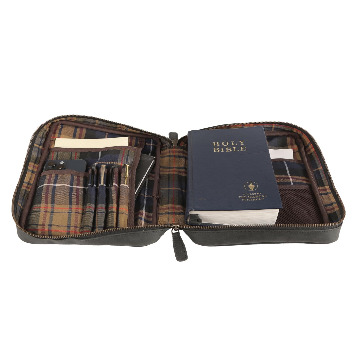Leather Bible Cover for Men & Women – Zippered Bible Case with Handle, Note & Pen Organizer – Fits Large Study Bible – 11.5x8.5 Inch (Black)