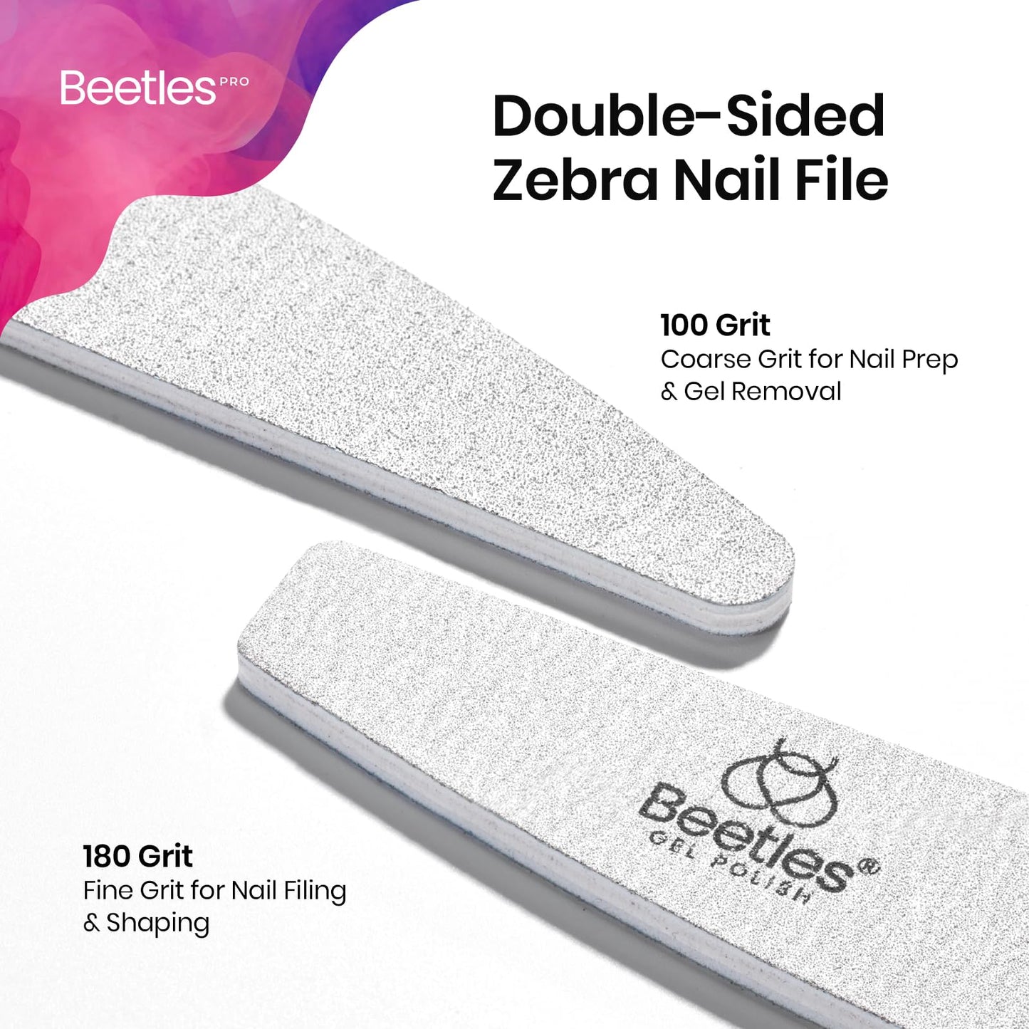 Beetles Pro 120-Pcs Nail File – Professional 100/180 Grit Double Sided Emery Board Nail Files Washable with Professional Curved Cuticle Scissors, Multi-Purpose Premium Stainless Steel