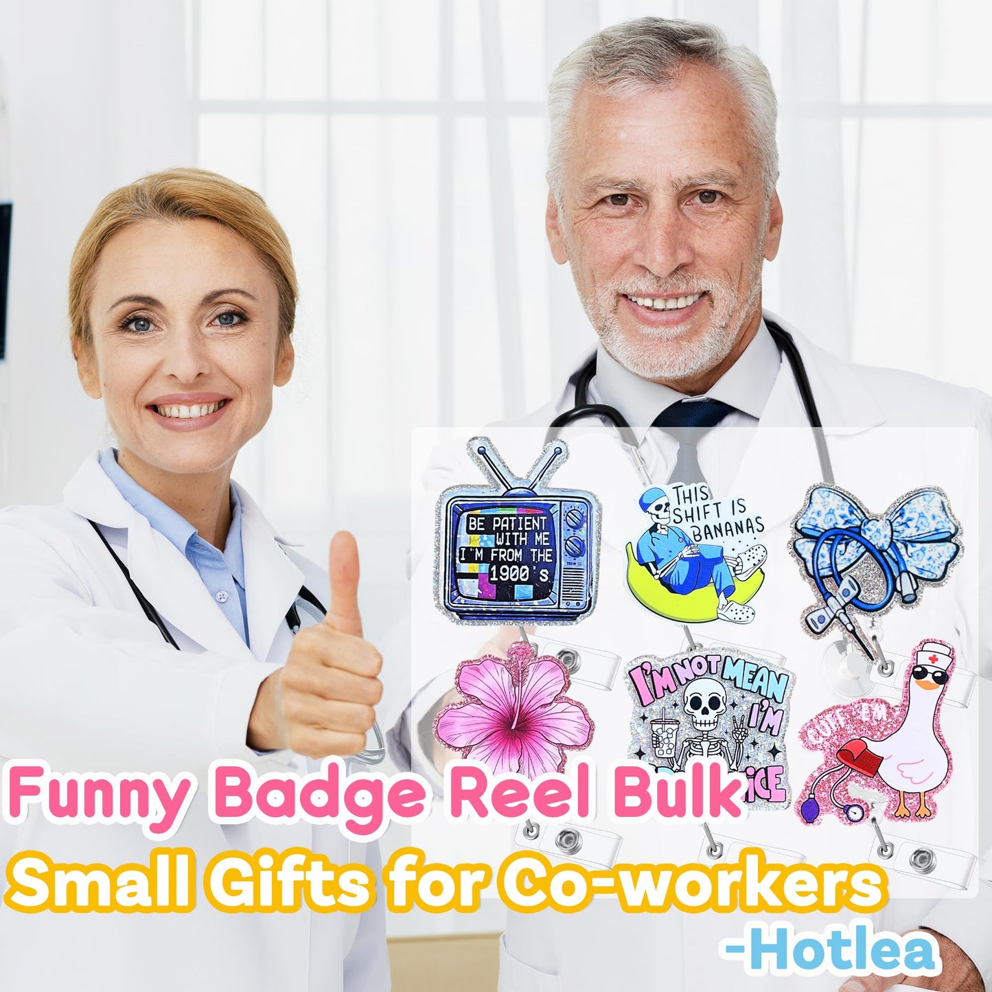 Hotlea 24 PCS Nurse Badge Reels Bulk Funny Badge Holders Retractable Clip Cute Nursing Medical Asssitants RN LPN CNA Nurses Week Gift Accessories for Work