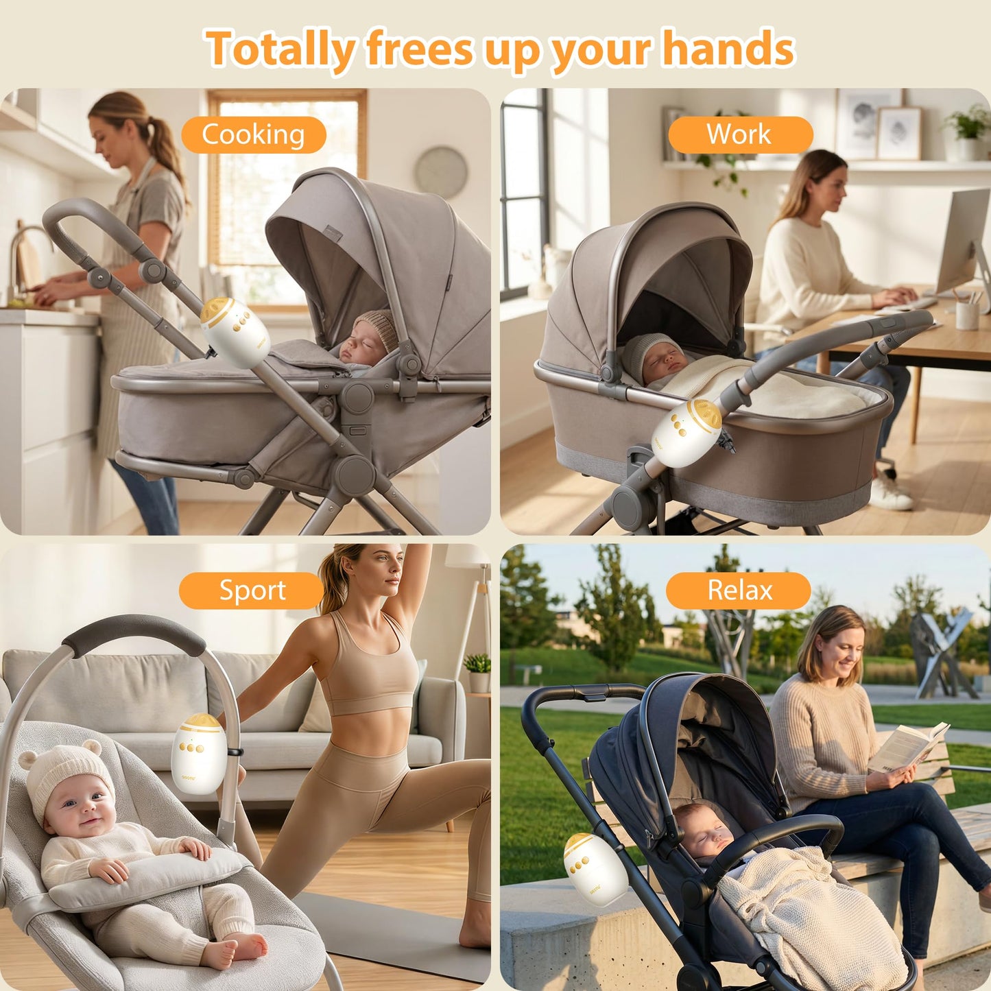 Baby Stroller Rocker with Adjustable Vibration Speed and 11 Soothing White Noise, Hands-Free Rechargeable Sleep Soother Rocker, Portable Accessories for Strollers & Cribs, Essential Baby Gear