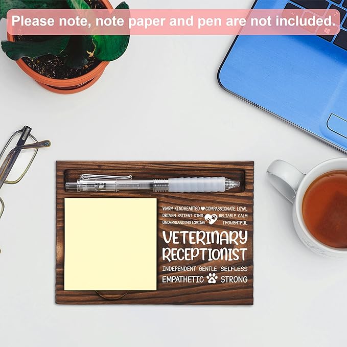 Veterinary Receptionist Appreciation Gifts, Thank You Gift for Veterinary Receptionist, Vet Front Office Coworkers Staff Gifts, Sticky Note Holder Wooden Notepad & Pen Holder 6.5" x 4.7" - FTA275