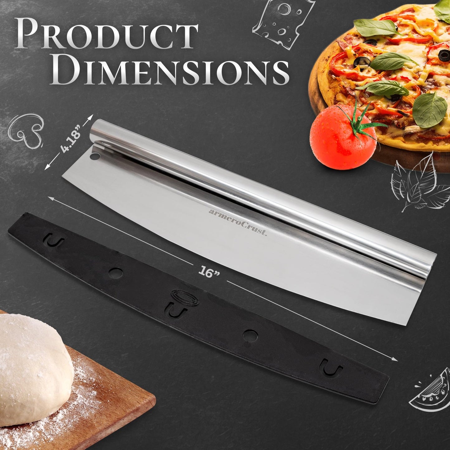 armeroCrust 16 Inch Pizza Cutter Rocker Blade - Easy Slicing - Premium Finish Pizza Slicer with Time Saving Pizza Cutter Rocker Design