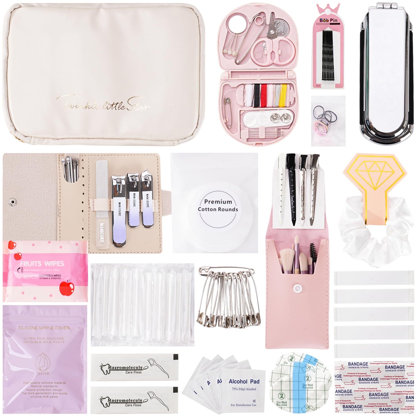 Wedding Day Emergency Kit for Bride, 39 Pc Essential Items for Brides Daily Use Women Wedding Gift, Travel Kit Personal Care Survival Set With Bride Makeup Bag - Wedding Emergency Kit Supplies (White)