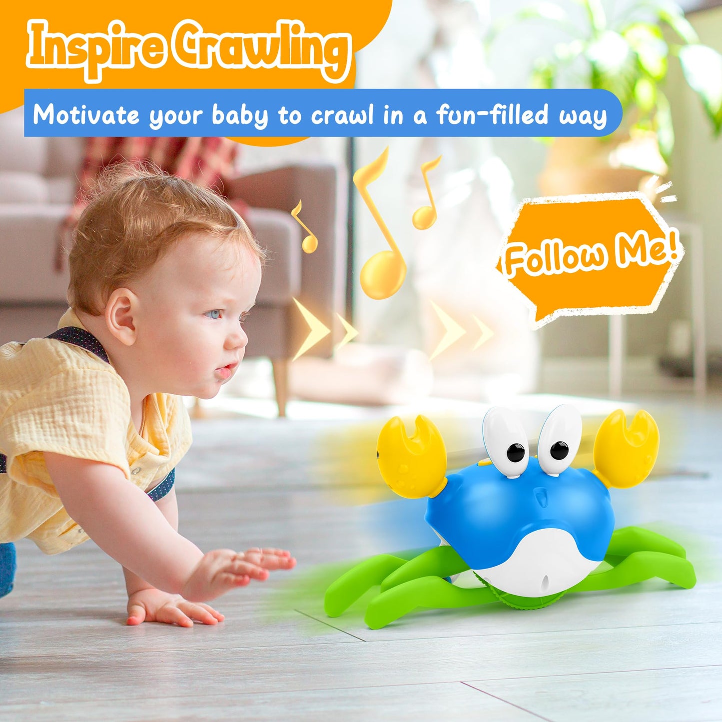 Hielse Crawling Crab Baby Toy, Increase Baby's Tummy Time Crab, Inspire Crawling, Automatic Obstacle, Rechargeable, Music, Remote Control Truck, Recording, Dancing Crab Toy RC Car for Kid Development