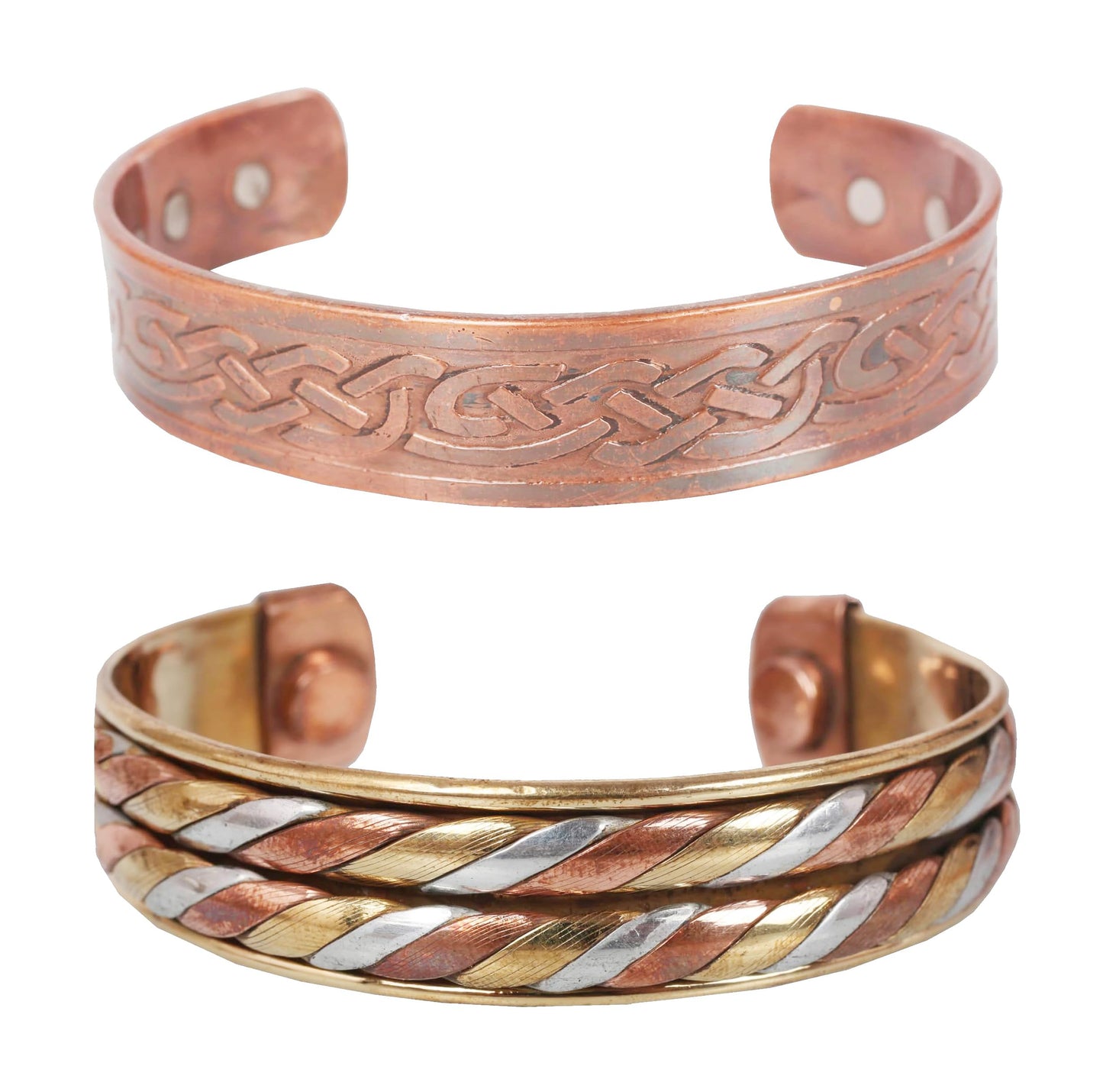 Touchstone copper bracelets | gift for men women |adjustable 100% pure solid real magnetic jewelry | handmade bracelet set combo | rope braided tibetan bangles. Set of 2 different designs