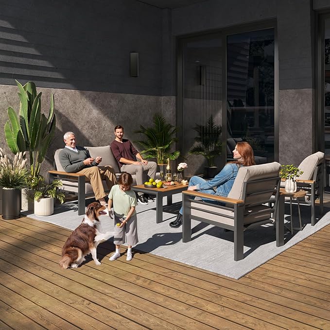 Aoxun Aluminum Outdoor Patio Furniture Set, 7 Seats Outdoor Sectional with Coffee Table, Patio Conversation Sets with Upgraded Armrests and Cushions for Backyard, Garden and Poolside