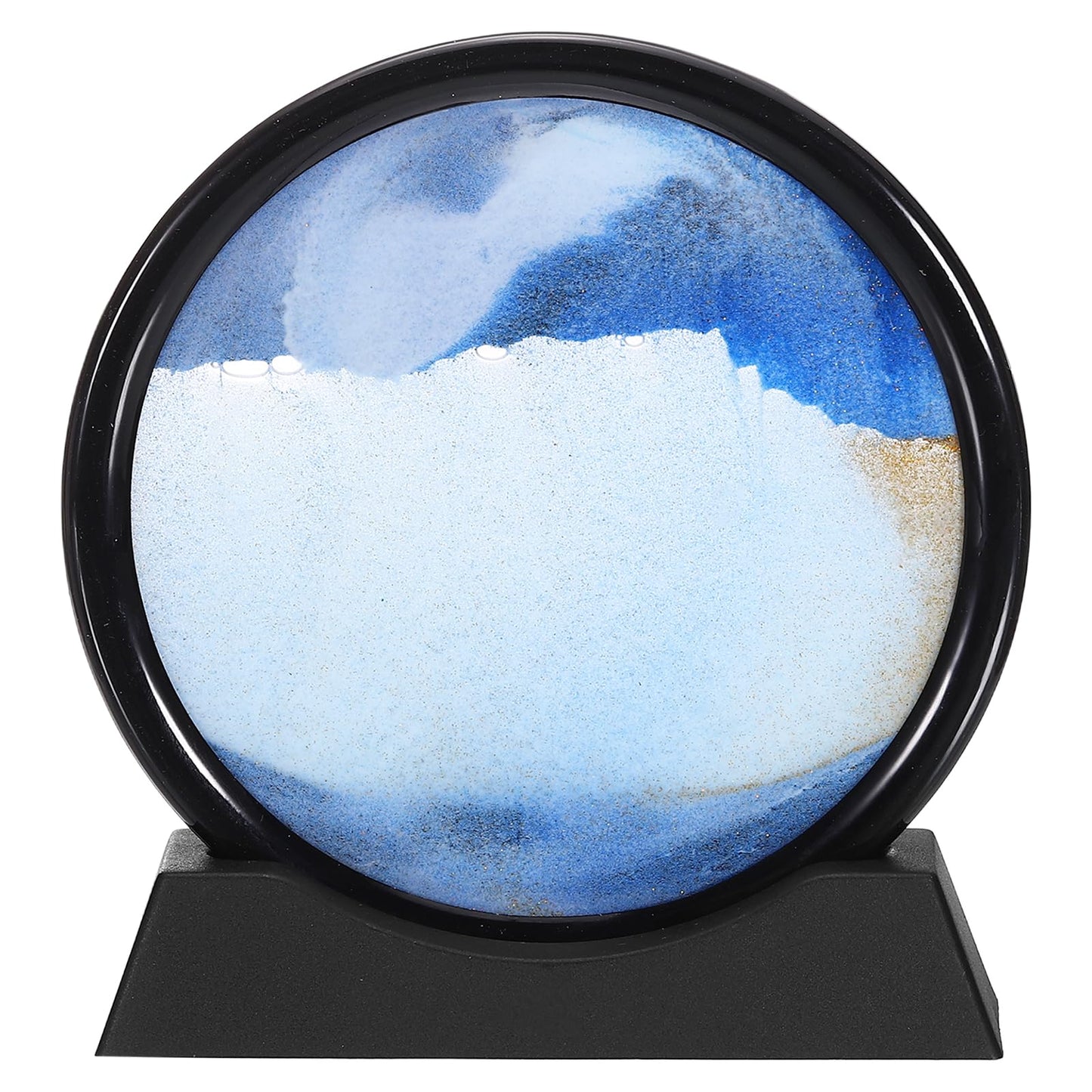 HEARTOOL Moving Sand Art Picture 7" Round Tempered Glass 3D Liquid Motion Deep Sea Flowing Sand Scene with Display Frame Perfect for Desktop & Home & Office & Work Decoration (Blue)