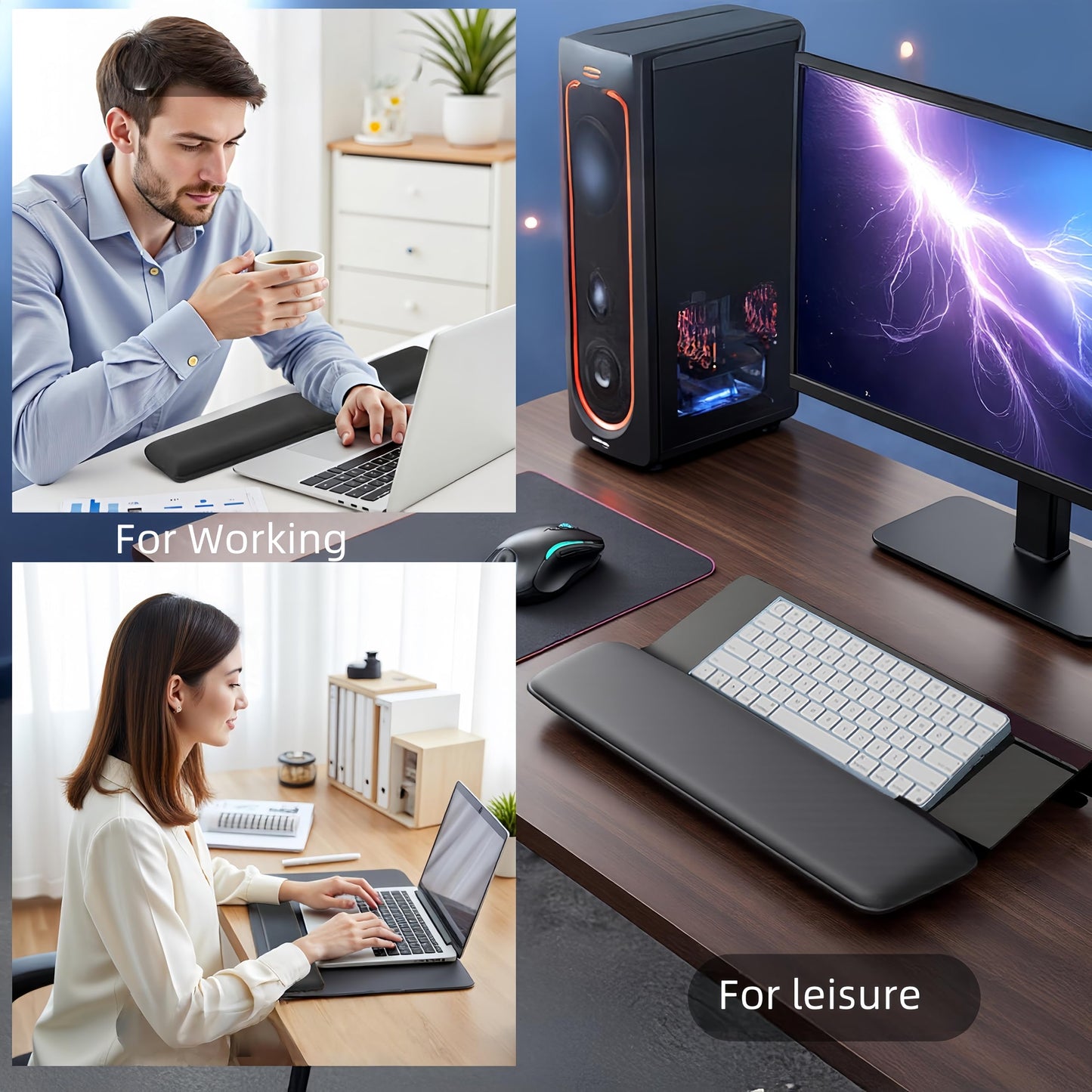 ShunChengFa Computer Keyboard Wrist Rest Bracket, Memory Foam Keyboard Wrist Rest Set, Non-Slip Silicone Base, pergonomic and Convenient Typing, ain Relief,Suitable for Office, Work, Gaming (Black)
