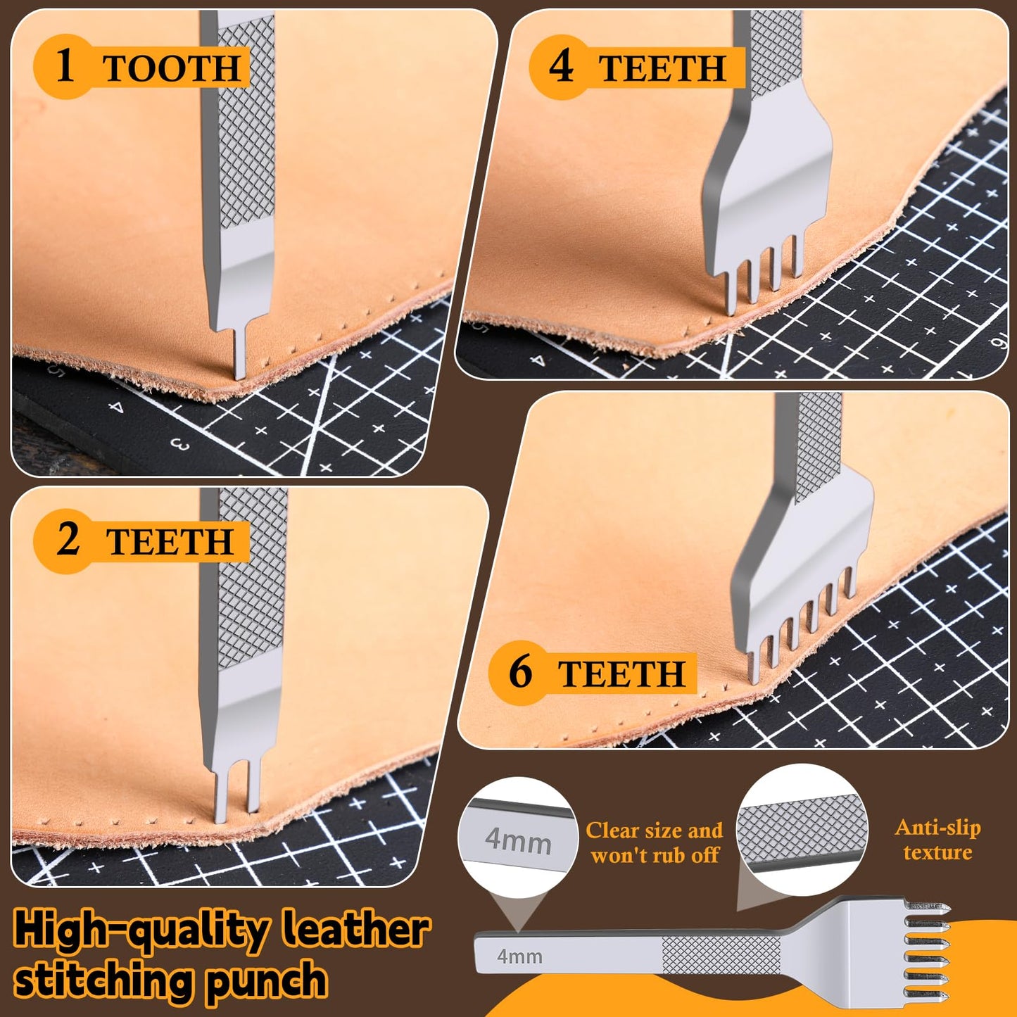 CBHGFEA Leather Working Tools Kit Includes Cutting Knife, Edge Burnisher, 1/2/4/6 Stitching Punch, Leather Compass Geometry Tool and Steel Ruler for DIY Leathercraft DIY Projects