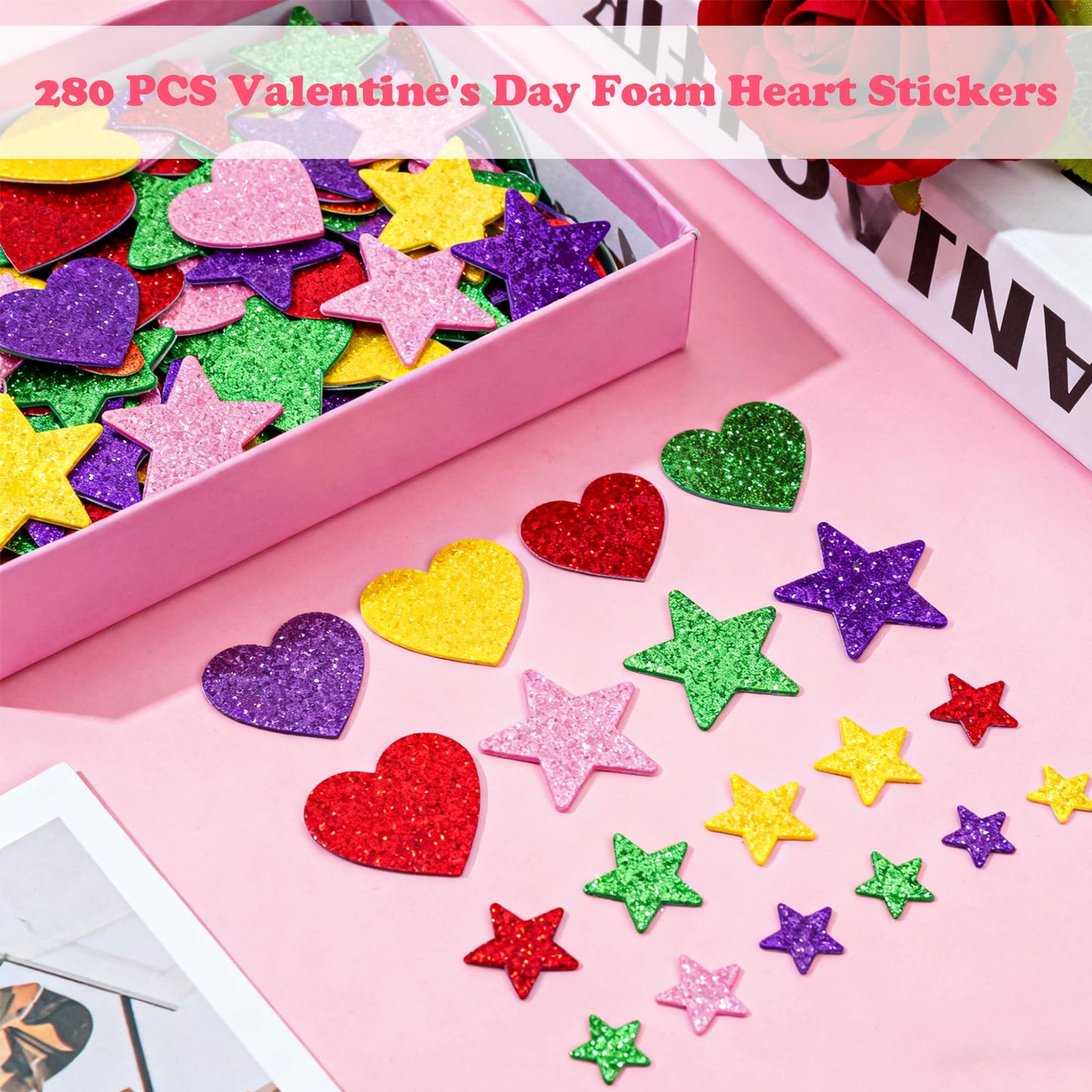 24 Sheets Valentines Stickers with 280 PCS Foam Stickers