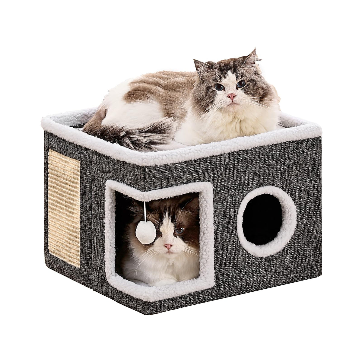 Crispedia Large Cat Houses for Indoor Cats with Fluffy Ball and Scratch Pad