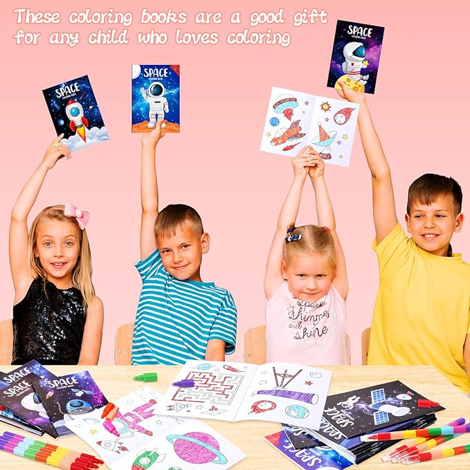 BenLouis 24 Pcs Outer Space Mini Coloring Books Kids Astronaut Party Favors Small Activity Books Bulk for Kids Solar System Galaxy Planet Birthday Goodie Bags Stuffers Return Gifts Classroom Travel