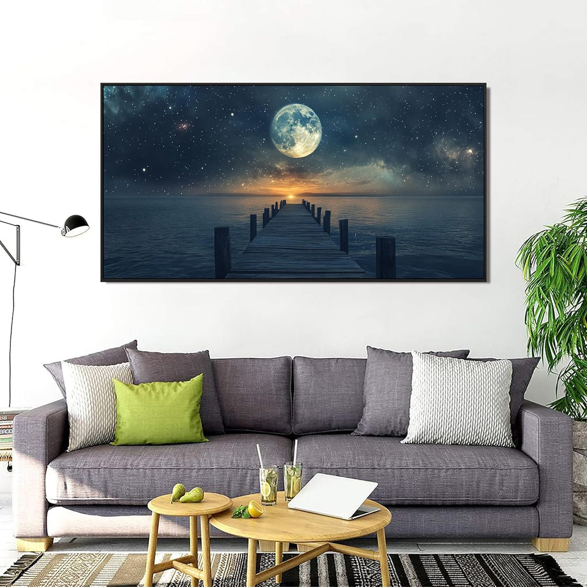 Canvas Wall Art Decor Large Framed Wall Art Prints Wall Art Pictures for Living Room Canvas Art Wall Decor Landscape Coastal Wall Art Star Moon Artwork for Walls Home Office Aesthetic Decor 29" x 58"